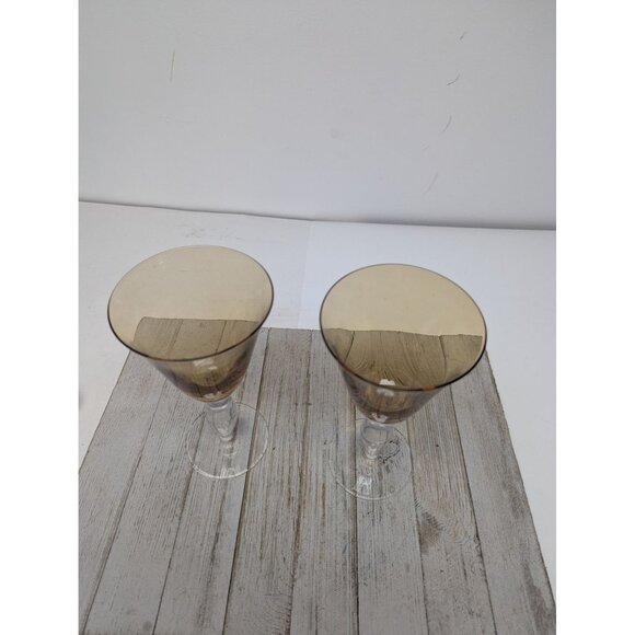 Southern Living Arlington Amber Handblown Crystal Wine Glasses Goblets Set of 2 - Picture 4 of 11